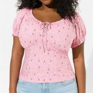 Torrid Challis Puff Short Sleeve Crop Top Babydoll Cottagecore in Ditsy Rose 3X
